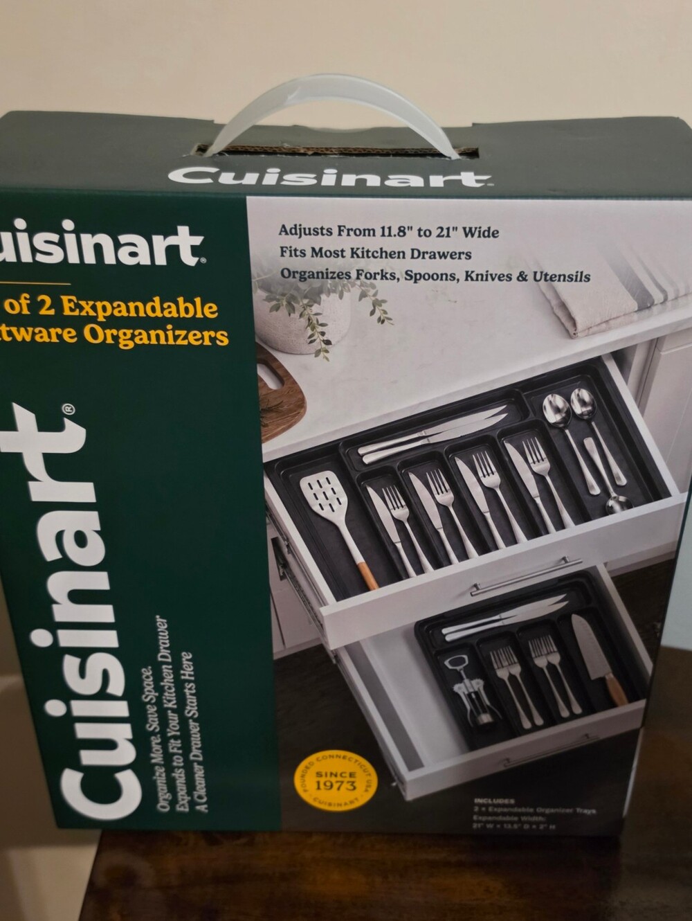 New Cuisinart Black and White Expandable Cutlery Drawer Organizers - Set of 2